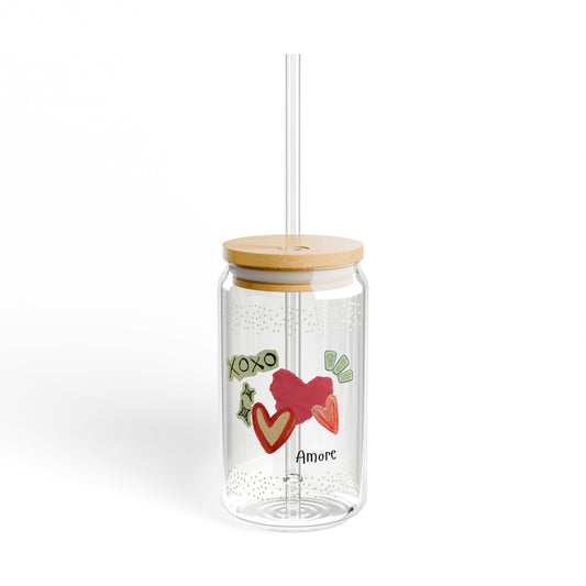 Amore 16oz Sipper Glass with Lid and Straw