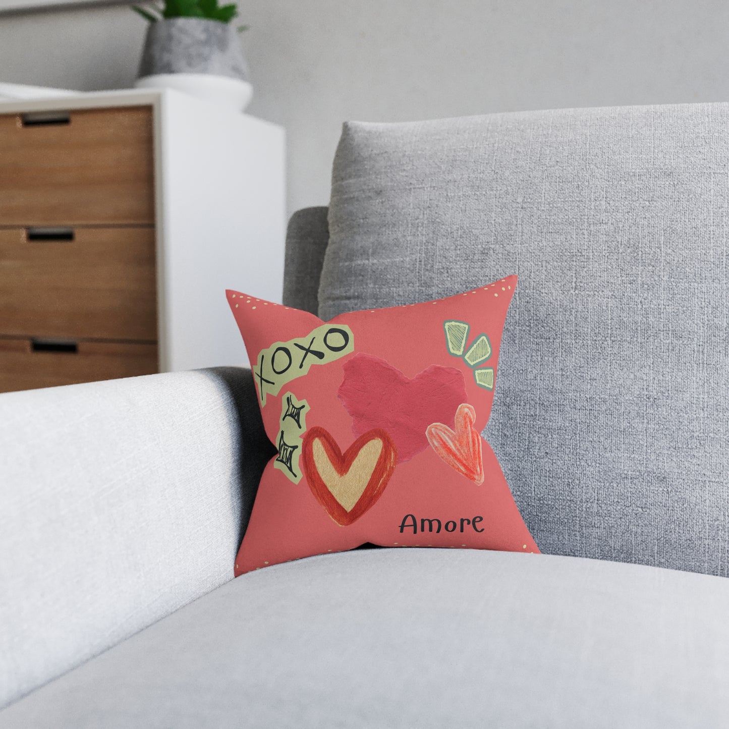 Amore Square Pillow - Pink Back