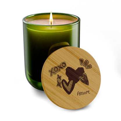 Amore XOXO 14oz Scented Soy Candle with Engraved Bamboo Lid