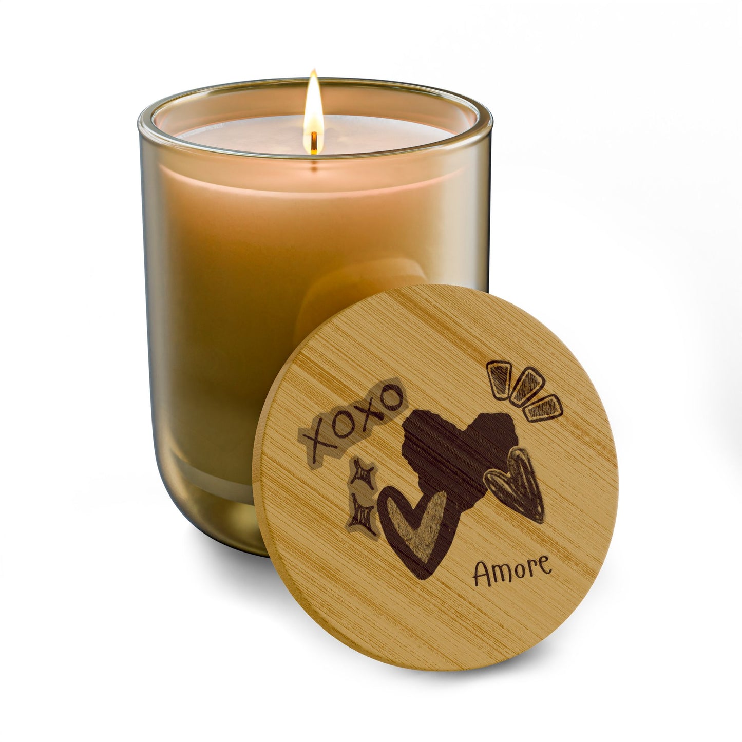 Amore XOXO 14oz Scented Soy Candle with Engraved Bamboo Lid