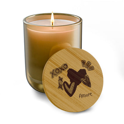 Amore XOXO 14oz Scented Soy Candle with Engraved Bamboo Lid