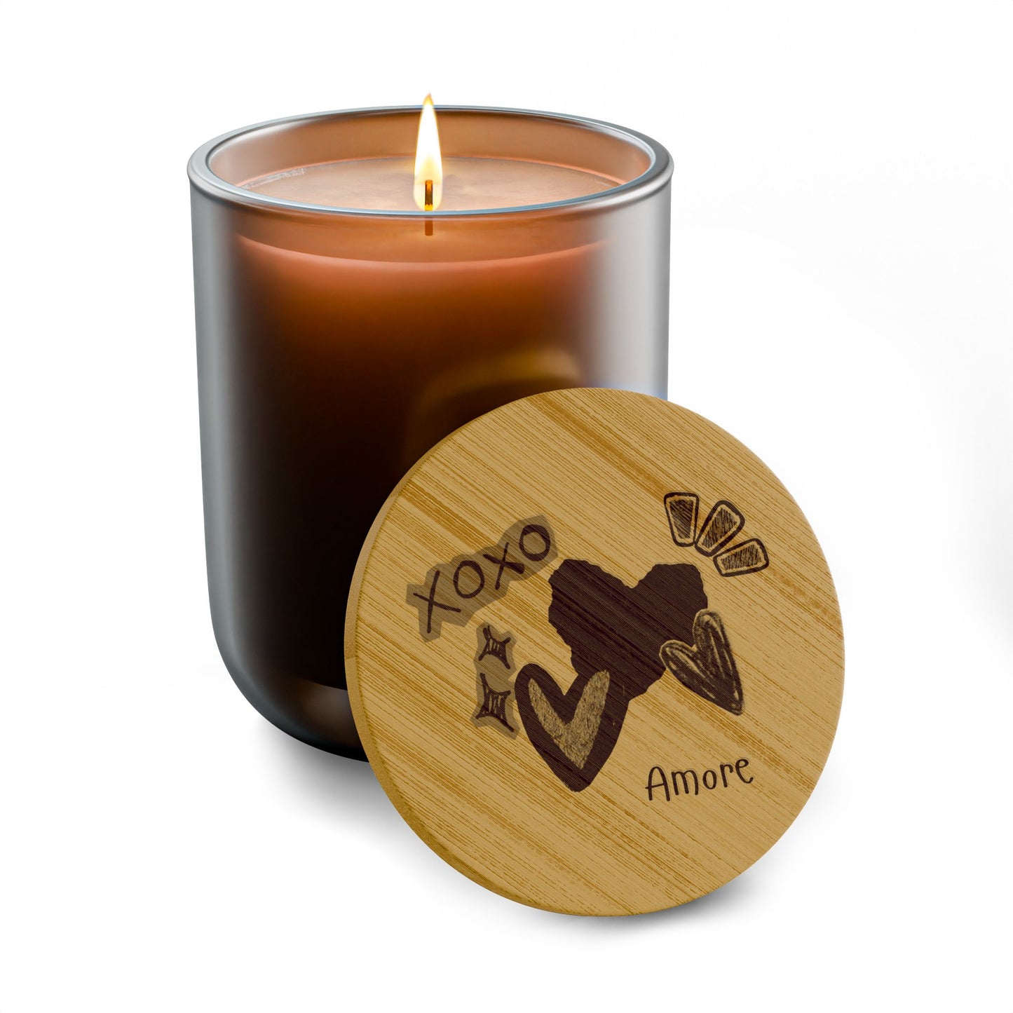 Amore XOXO 14oz Scented Soy Candle with Engraved Bamboo Lid